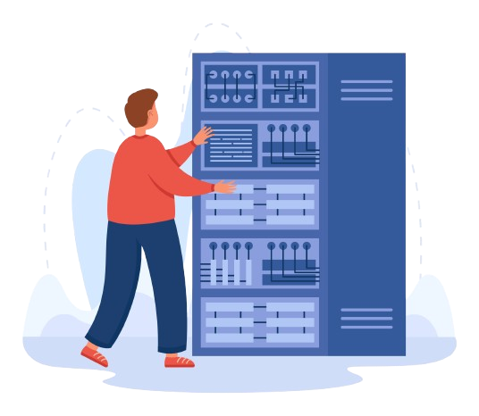 Illustration of engineer working with server equipment